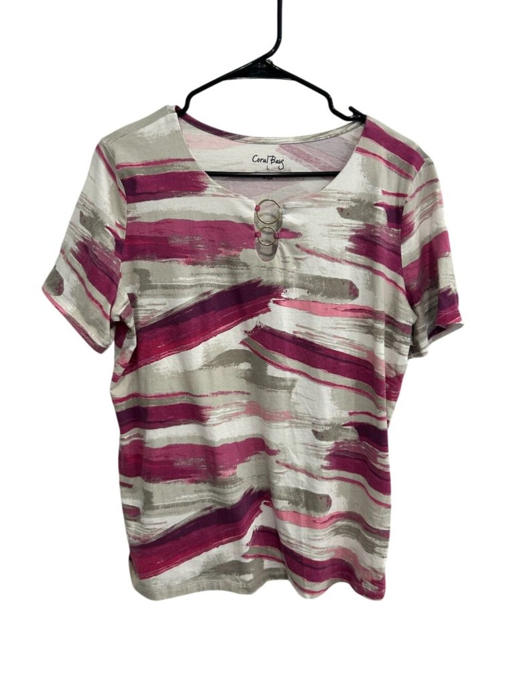 Coral Bay Large Abstract Striped Top Gold Accent Multicolor Boho Modern Organic